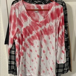 Chico’s Pink Tie-Dye 3/4 Sleeve Tee